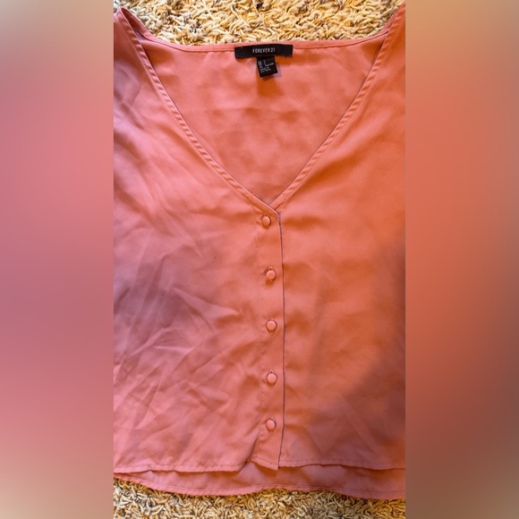 Vintage Forever 21 Dusty Rose Blush Sheer Cropped Button-Front Blouse - Picture 2 of 6